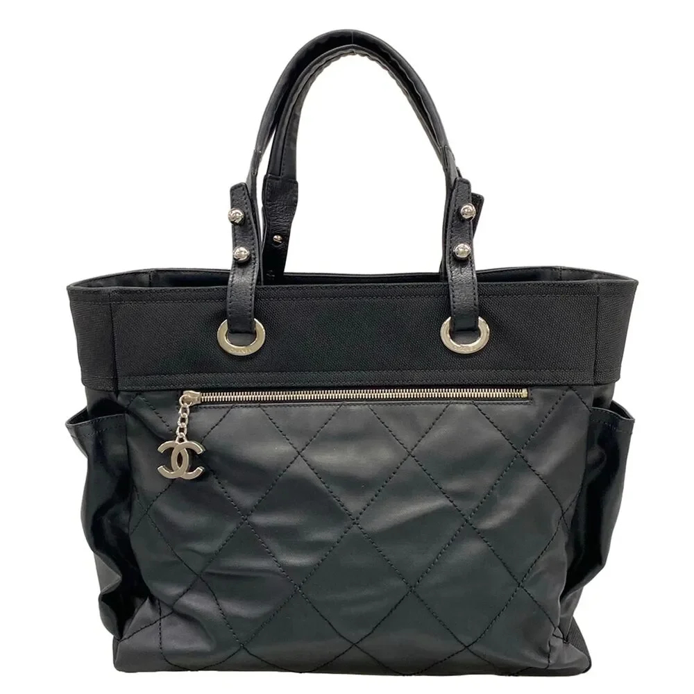 Chanel Paris Biarritz Tote GM Handbag Coated Canvas Nylon Leather